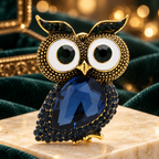 Big-Eyed Owl with Faceted Jewel Body Brooch — styled background