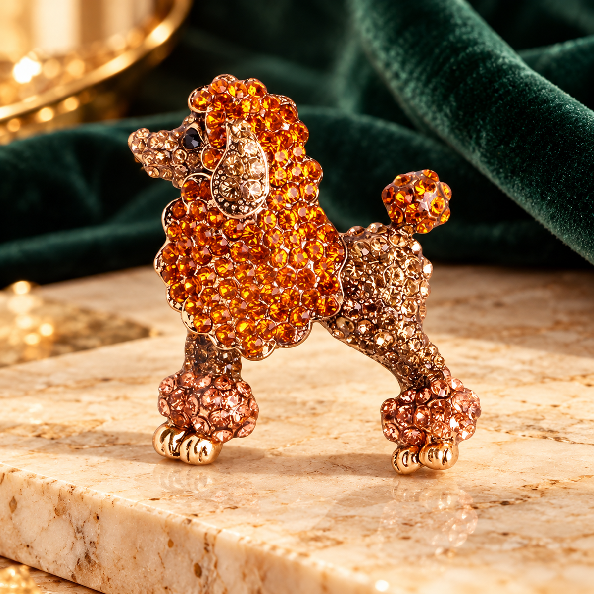 Sparkling Rhinestone Poodle Brooch — styled background
