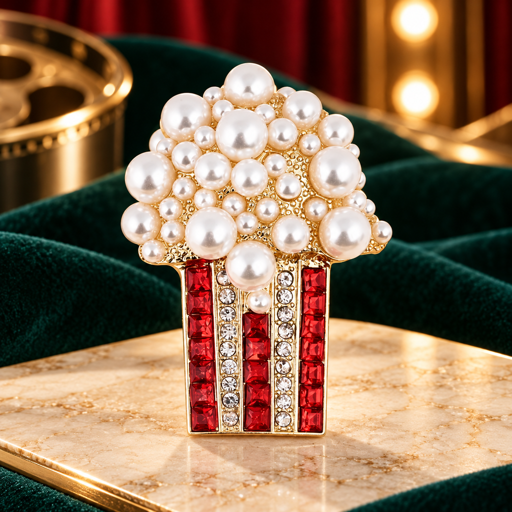 Pearl-Look Popcorn Box Brooch — styled background