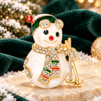 Jeweled Skiing Snowman Brooch — styled background