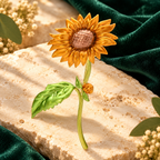 Tall Enamel Sunflower Brooch — styled background