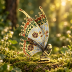 Patterned Butterfly Wing Fairy Brooch — styled background
