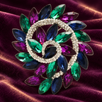 Spiral Marquise Crystal-Look Flower Brooch — styled background