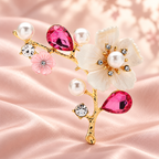 Faceted Blossom Branch with Pearl-Look Accents Brooch — styled background