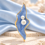 Wavy Enamel Petal with Pearl-Look Beads Brooch — styled background