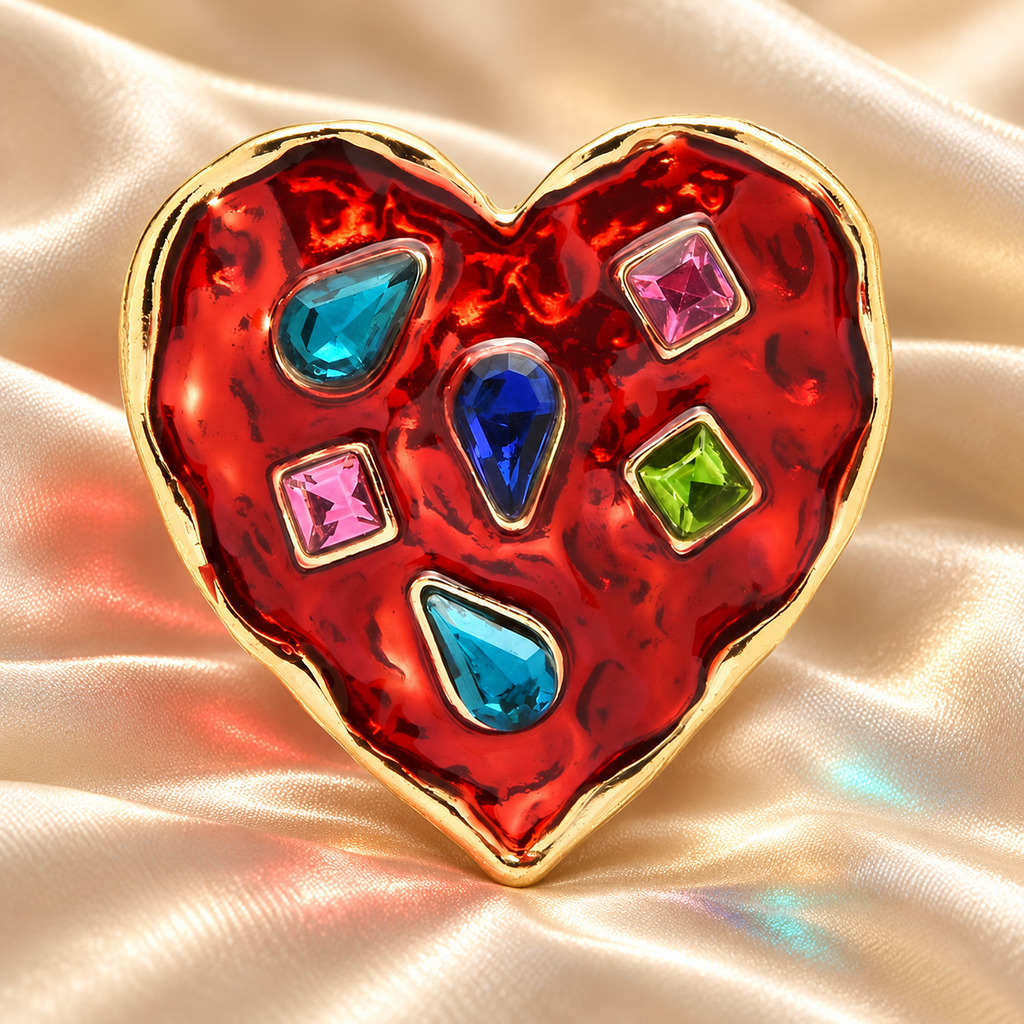 Colorful Jewel Enamel Heart Brooch — styled background