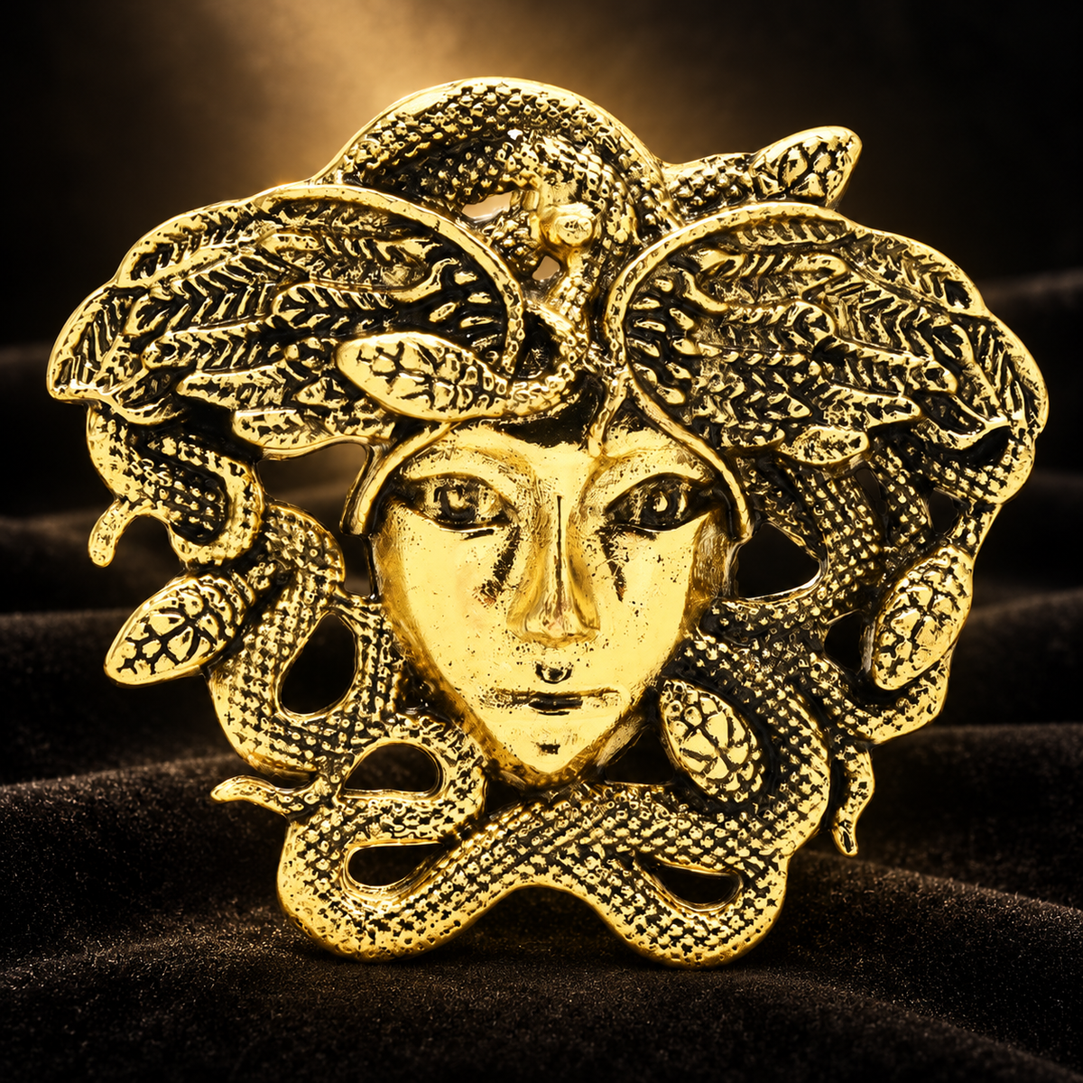 Vintage Medusa Head Brooch — styled background