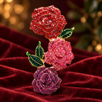 Jeweled Three Rose Branch Brooch — styled background