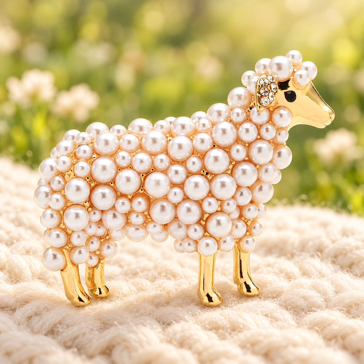 Pearl-Look Sheep Brooch — styled background