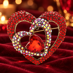 Layered Red Rhinestone Heart Brooch — styled background