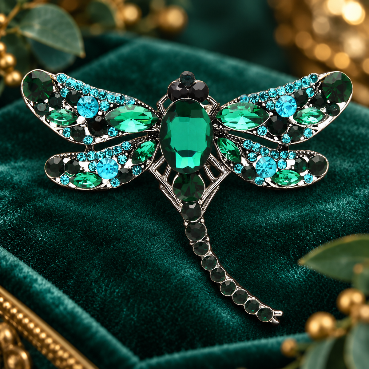 Petite Jeweled Dragonfly Brooch — styled background