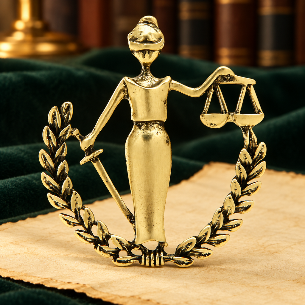 Lady Justice Scales Brooch — styled background