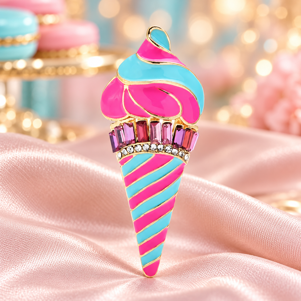 Pink and Turquoise Ice Cream Brooch — styled background