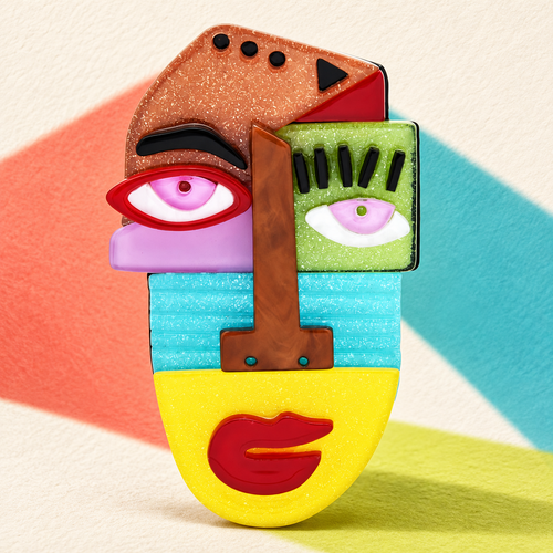 Abstract Colorblock Face Acrylic Brooch — styled background