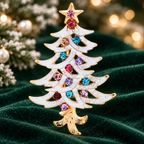 Enamel Christmas Tree with Colorful Jewels Brooch — styled background
