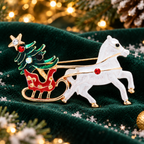 Enamel Christmas Tree Carriage Brooch — styled background
