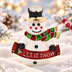 Enamel Let It Snow Snowman Brooch — styled background