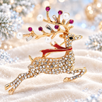 Pearl-Look Running Reindeer Brooch — styled background