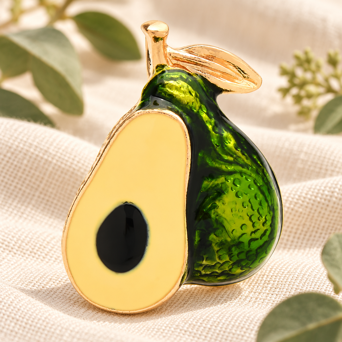 Enamel Avocado Pair Brooch — styled background