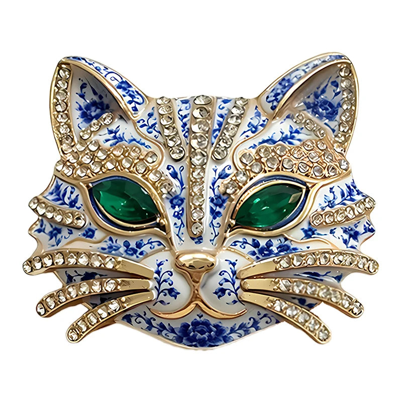 Ornate Floral Cat Motif Brooch