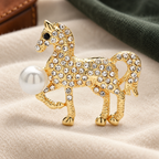 Rhinestone Standing Horse Brooch — styled background
