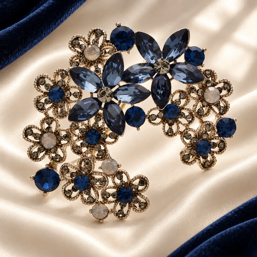 Faceted Floral Crescent Brooch — styled background