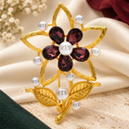 Golden Plum Blossom Stem with Pearl-Look Accents Brooch — styled background