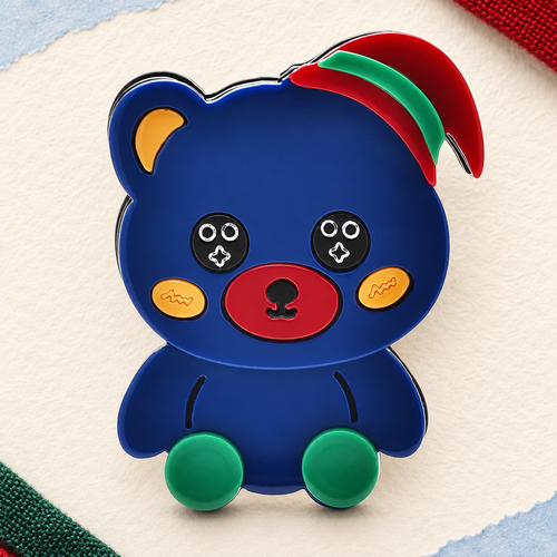 Acrylic Teddy Bear in Nightcap Brooch — styled background