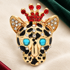 Crowned Rhinestone Spotted Cat Brooch — styled background