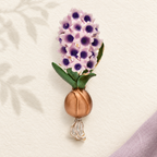 Enamel Hyacinth Flower with Bulb Brooch — styled background