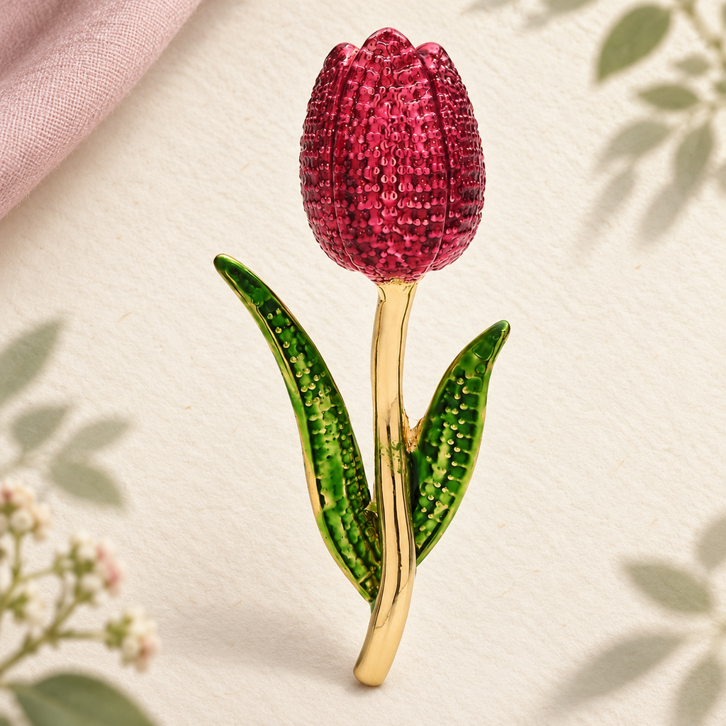 Textured Enamel Tulip Stem Brooch — styled background