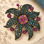 Vintage Jeweled Flower Cluster Brooch — styled background
