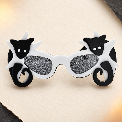 Acrylic Halloween Sunglasses Brooch — styled background