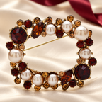 Rectangular Pearl-Look Wreath with Faceted Accents Brooch — styled background