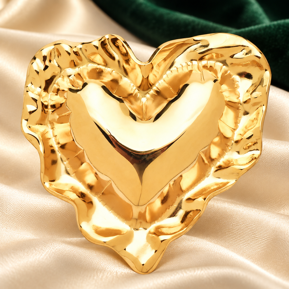 Sculpted Open Heart with Folded Edges Brooch — styled background