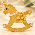 Gold-Tone Rocking Horse with Pearl-Look Trim Brooch — styled background