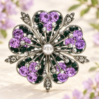 Rhinestone Cherry Blossom with Pearl-Look Center Brooch — styled background