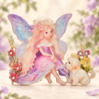 Butterfly Fairy with Cat and Flowers Brooch — styled background