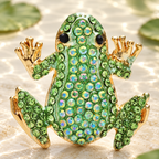 Rhinestone Frog Brooch — styled background