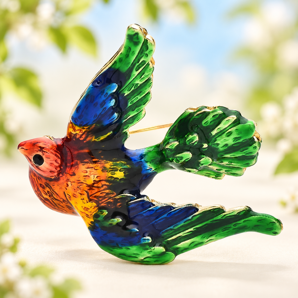 Flying Enamel Dove Brooch — styled background