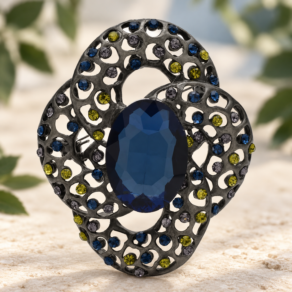 Vintage-Style Openwork Oval Flower Brooch — styled background