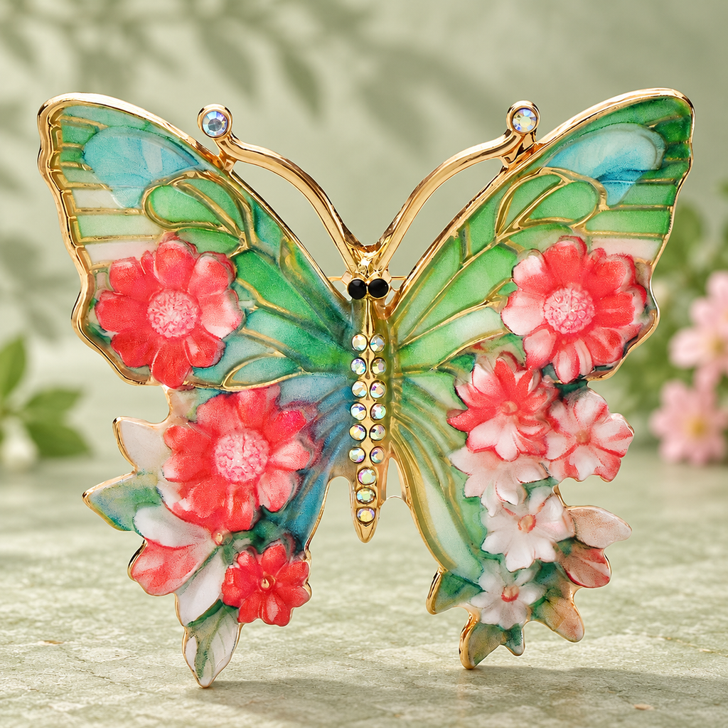 Floral Butterfly Brooch — styled background