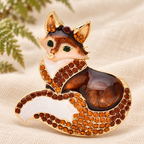 Seated Enamel Fox with Rhinestones Brooch — styled background
