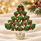 Enamel Christmas Tree in Jeweled Pot Brooch — styled background