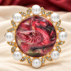 Running Horse Medallion with Pearl-Look Border Brooch — styled background