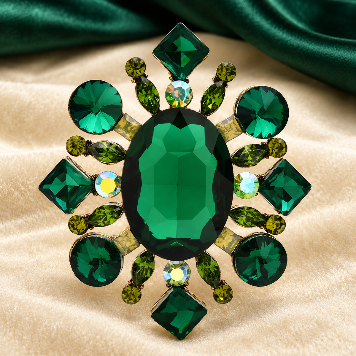 Vintage-Style Oval Faceted Stone Brooch — styled background