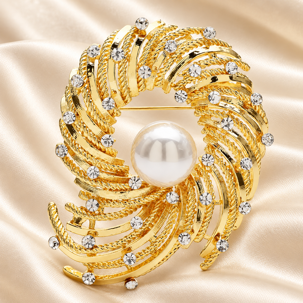 Spiral Wreath with Pearl-Look Center Brooch — styled background