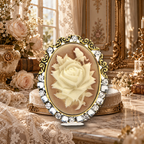 Carved Rose Cameo Brooch styled in a thematic scene