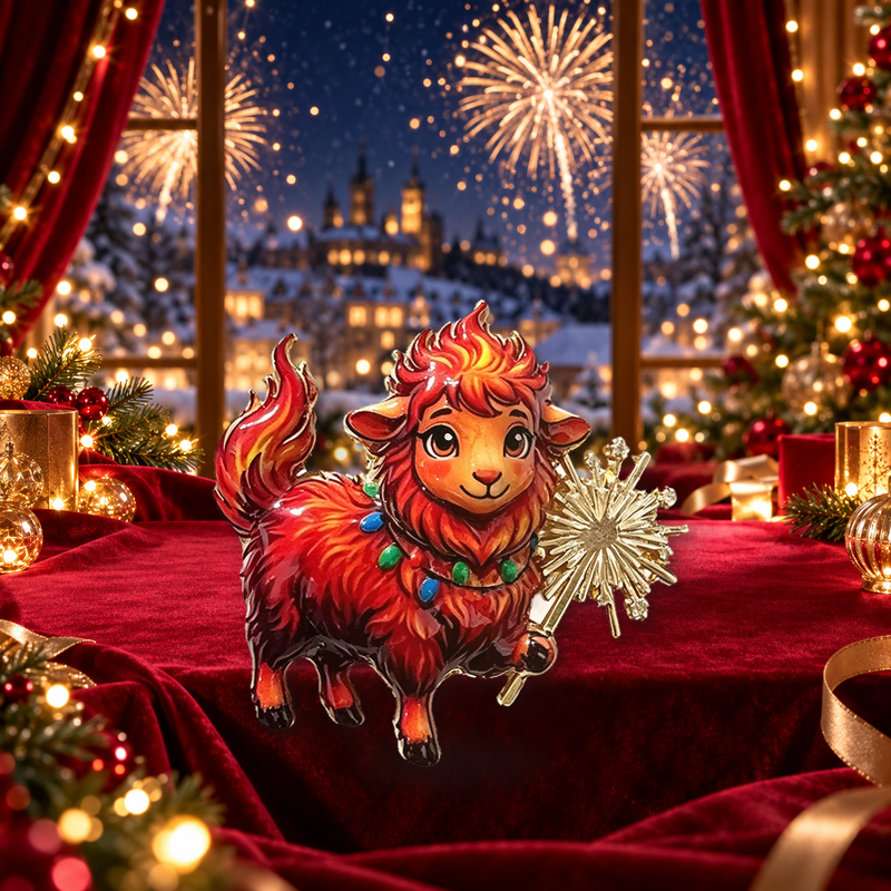 Cheerful Lamb Holding a Sparkler Brooch styled in a thematic scene