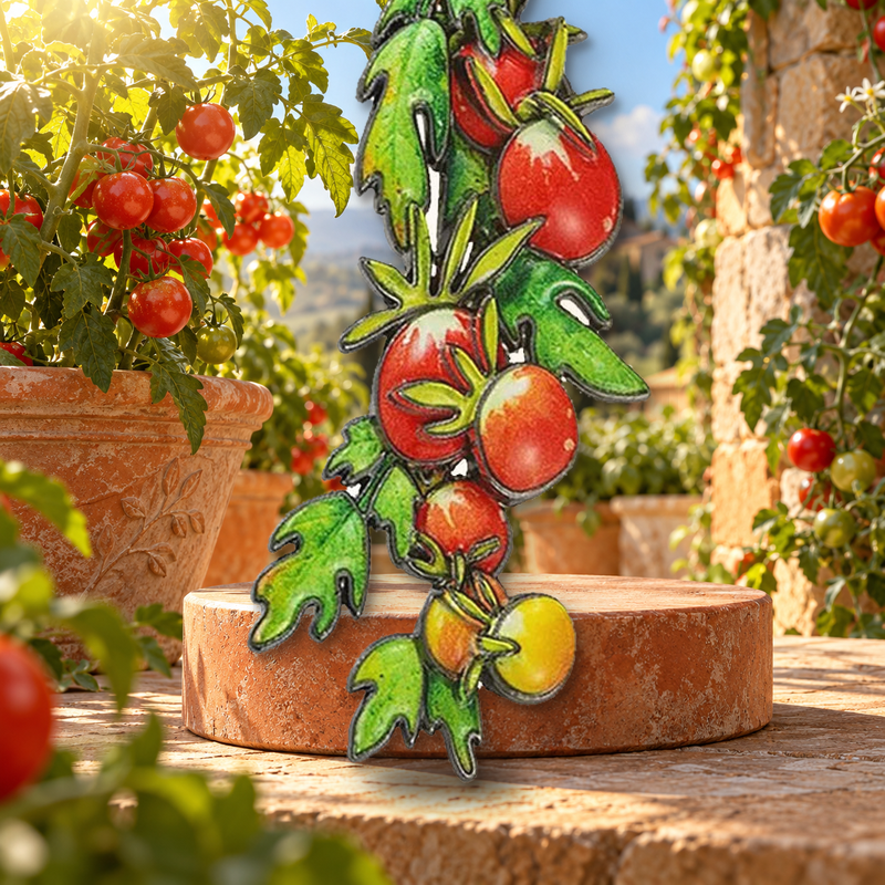 Cherry Tomato Vine Brooch styled in a thematic scene